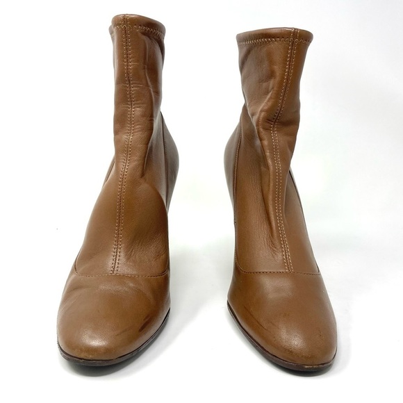 SERGIO Rossi Virginia Brown Stretch Leather Ankle Boots Size 37/7 - Picture 3 of 13